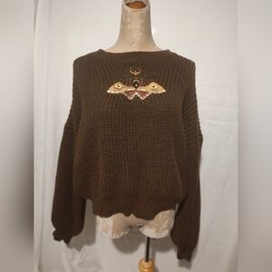NWOT Shein brown knitted moth sweater
